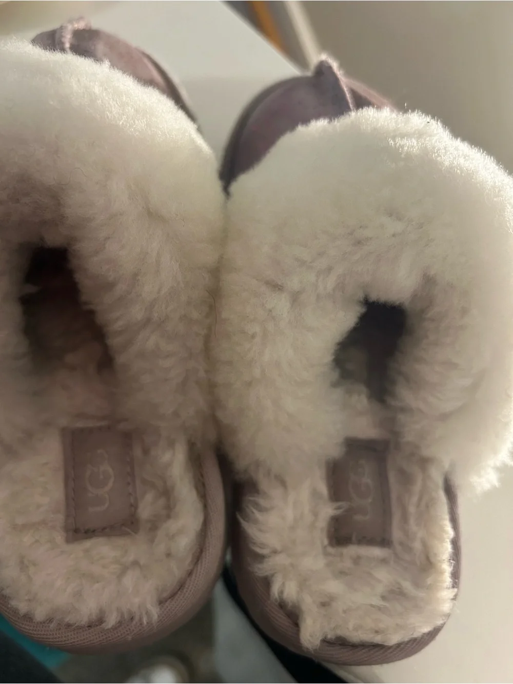UGG Kids Glitter Suede Slippers with White Faux Fur Cuff